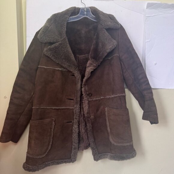 Peter Pan Canada Vintage 90s Shearling Leather Fur Short Coat Jacket Brown Warm - Picture 13 of 16